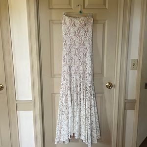 Strapless White Prom Dress with Gold Sequins